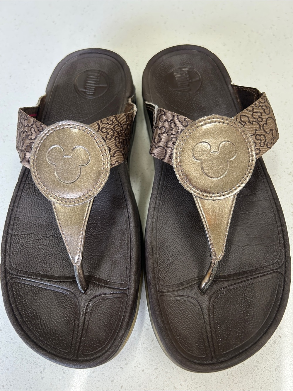 Disney Brown Metallic Mickey Thong Sandals
